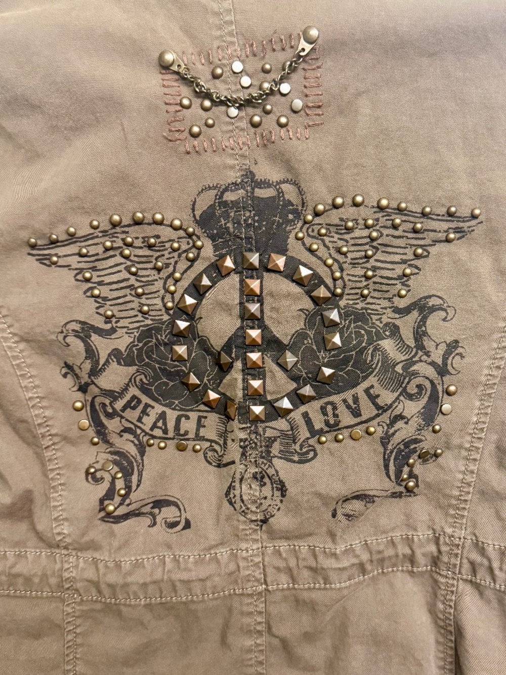 Guess Army Green Studded Utility Jacket | Zip Front Military Style - Picture 7 of 7